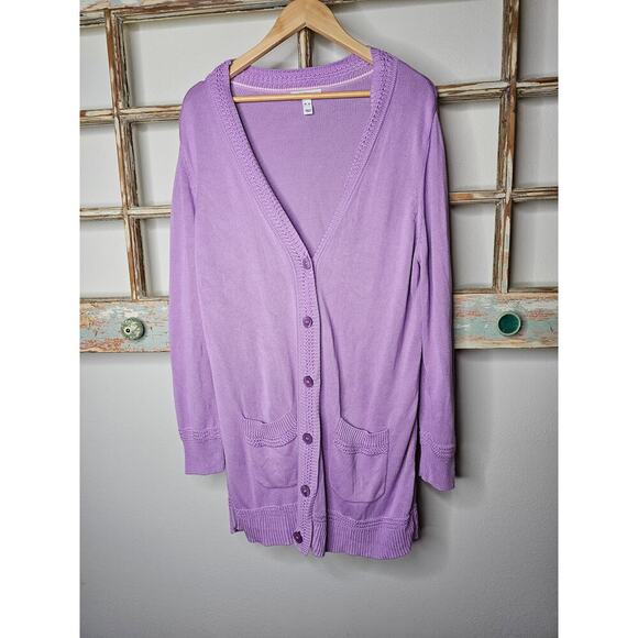 Cardigan by Isaac Mizrahi Purple Button Front Ladies size XL - Picture 2 of 11